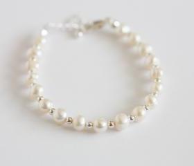 freshwater pearl and sterling silver bridal bracelet