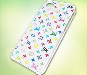 Louis Vuitton Logo Colorful design for iPhone 5 White Plastic Case - leave message for Black Case / iPhone 4 or iPhone 4S Case