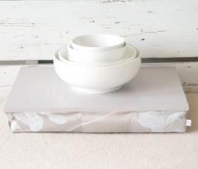 I- Pad stable table or Laptop Lap Desk without edges - Grey with Grey Jacquard pillow- Custom Order