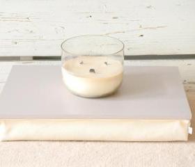 I- Pad stable table or Laptop Lap Desk without edges - Grey with Ivory linen pillow- Custom Order