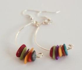 Multi-coloured mother of pearl dangle earrings