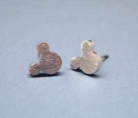 Big Mickey Mouse studs earrings in matte silver, 925 silver post