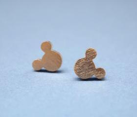 Big Mickey Mouse studs earrings in matt gold, 925 silver post