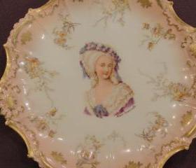Limoges Porcelain Portrait Salmon Pink Plate of Marie Antoinette