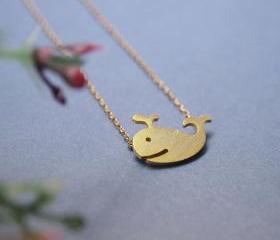  Whale charm Necklace in matte gold