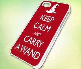 HP027 keep calm and carry a wand design for iPhone 5 White Plastic Case - leave message for Black Case / iPhone 4 or iPhone 4S Case
