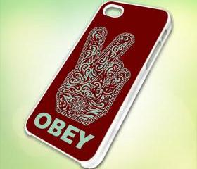 HP102 OBEY Peace design for iPhone 5 White Plastic Case - leave message for Black Case / iPhone 4 or iPhone 4S Case