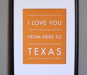I Love You From Here To Texas, Travel Art Print 