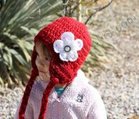 Girls Red Hat for Girls - Wool Blend Little Girls Red Hat - Beanies with White Flower