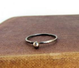 Oxidized sterling silver simple ball stack ring, hammered texture.