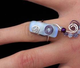 Fused Glass White with Purple Shimmer Ring