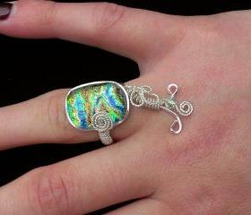 Fused Glass Blue Green Ring