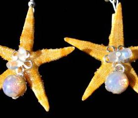 Starfish Earrings with Pink 1950's Vintage Glass Beads