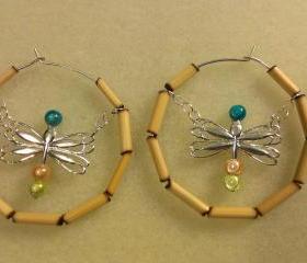 Dragonfly / Bamboo Medium Hoop Earrings