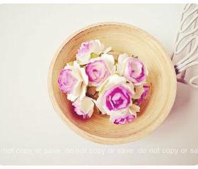 10 Millinery Purple Heartshape Big flowers Buds paper flower / pack 