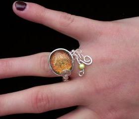 Fused Glass Honey Rose Sparkle Ring