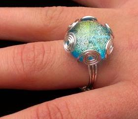 Fused Glass Light Blue Ring