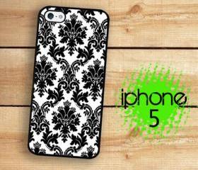 IPhone 5 Case - Black and White Damask Shabby Chic