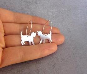 Cat hoop earrings, sterling silver.
