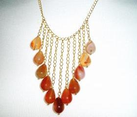 Carnelian and Gold plated chain Necklace gift idea