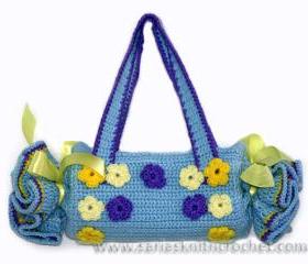 Girl Woman Blue Purse Floral Blue Purse - Baby Bags for Girls- Crochet Blue Girls Purse Tootsie Roll