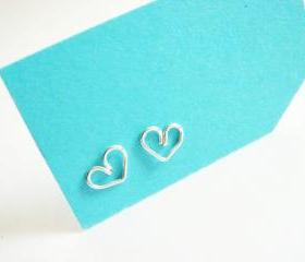 Mini Silver Heart Stud Earrings