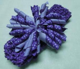 Purple crochet headband with purple korker ribbon flower for children, baby, hair accessories by MarlenesAttic