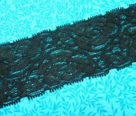 1 yard of 2 inch Black Stretch elastic lace trim for bridal, baby headband, lingerie, garter, hair acc by MarlenesAttic - Item N2