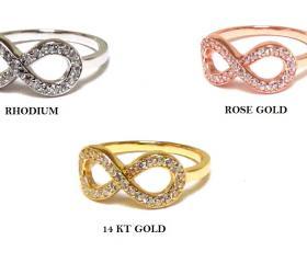 Infinity Ring-14 Kt Gold Over Sterling Silver Ring With Hand Set Cubic Zirconia