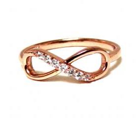 Infinity Ring-Rose Gold Over Sterling Silver Ring With Cubic Zirconia Size 5,6,7,8,9