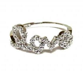 Love Ring-Script Letter LOVE Ring With CZ In Rhodium Over Sterling Silver