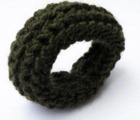 Crochet Bangle Merino Wool Forest Green Fall Winter Fashion Wristband Women Accessories by SteamyLab