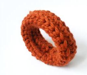 Crochet Bangle Merino Wool Rusty Fall Winter Fashion Wristband Women Accessories by SteamyLab