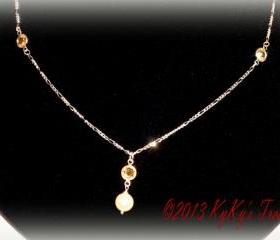 Sterling Silver Bridal Necklace w/Swarovski Crystal Drops & Pearl Pendant, Bridal Jewelry, Wedding Jewelry, Bridesmaid Jewelry