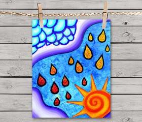 Poster Print 8x10 - Multicolored Sunny Rainy Day - of Fine Art Painting for Your Wall Decor