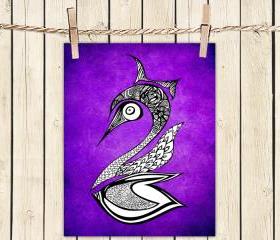 Poster Print 8x10 - Purple Swan - of Fine Art Illustration for Your Wall Decor