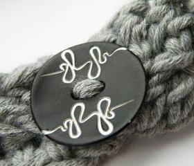 Crochet Necklace Grey Oriental Style Mother of Pearl Black Buttons Cotton Textile Jewelry Spring Summer Fashion by Steamylab 
