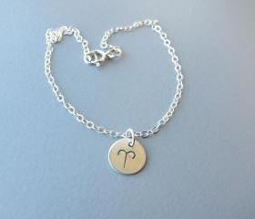 Personalized Bracelet: Hand Stamped Sterling Silver Zodiac Charm Bracelet, Zodiac Charm Bracelet,Birthday Gift, Chain Bracelet