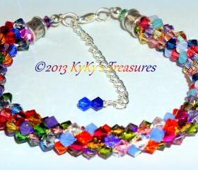 Color Burst Swarovski Crystal Braided Bracelet, Multi-Colored, Rainbow Jewelry, Rainbow Bracelet, Crystal Bracelet