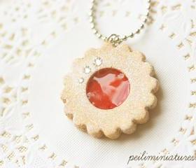 Cookie Jewelry - Cookie Necklace - Strawberry Jam Sugar Cookie Necklace