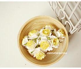 10 Millinery Heartshape Big flowers Buds paper flower yellow / pack 