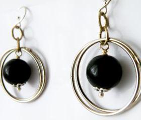 Black Onyx Round Pearl Hook Earrings Birthstone Jewelry December Women Minimalist Fashion by SteamyLab