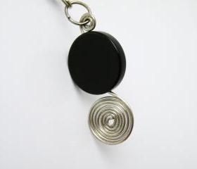 Black Round Flat Onyx Bead Pendant Necklace Birthstone Jewelry December Women Minimalist Fashion by SteamyLab