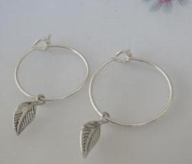 Small Sterling Silver Leaf Hoop Earrings Inspired by Kate Middleton