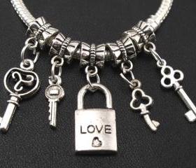 Tibetan Silver Key Love Lock Charms