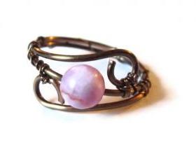 Pink Gemstone Ring, Wire Wrapped in Gunmetal, Custom Size
