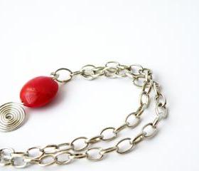 Red Glass Round Beads Pendant Necklace Beaded Jewelry Wire Wrapped Swirl Women Minimalist Fashion by SteamyLab