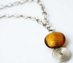 Amber Glass Round Beads Pendant Necklace Beaded Jewelry Wire Wrapped Swirl Women Minimalist Fashion by SteamyLab