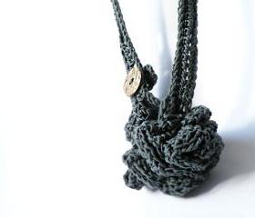 Long Crochet Necklace Antrax Grey French Eco Cotton Textile Jewelry Women Fashion Accessories by SteamyLab