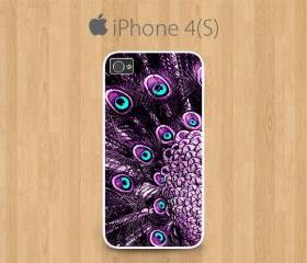 iPhone 4 Case, iPhone 4S Case White, Purple Peacock Feather Pretty Cute Girly